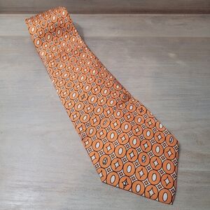 Emilio Pucci Men's Vintage 100% Silk Printed Necktie Orange White Designer